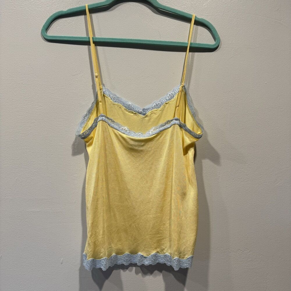 Mary Green Silk Cami Tank Top Yellow Lace 90s Y2K Romantic Coquette Women Large - Picture 6 of 7